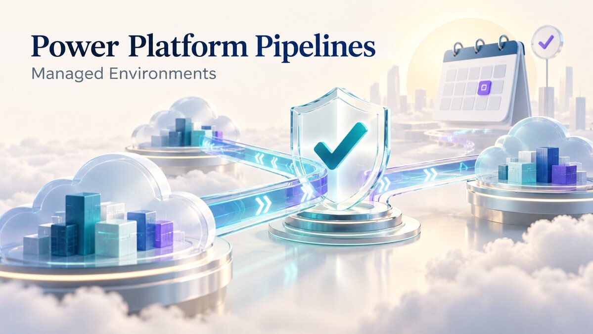 Power Platform Pipelinesによる環境間デプロイとManaged Environmentsの管理要件を表すイメージ